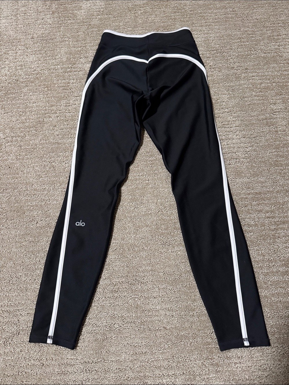 ALO Yoga Black Leggings with White Piping